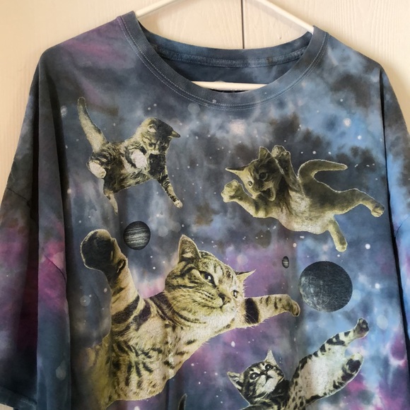 Dom Tops - Women’s Dom tie dye Y2k Galaxy Cat T-Shirt - Blue and Purple
